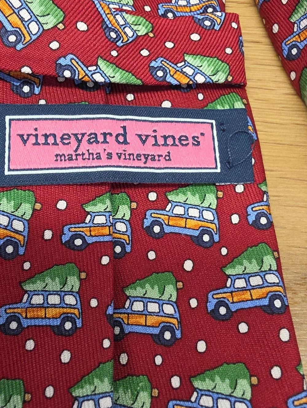 Vineyard Vines Silk Kids Red Tie with Festive Truck Print 48 Inches